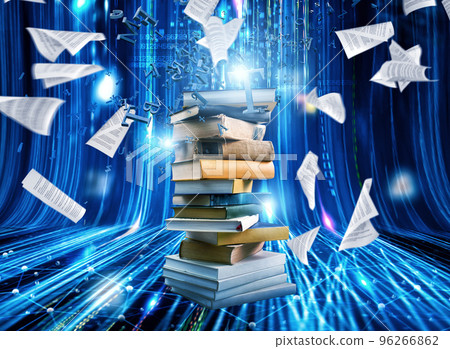 Digitization process from books to ebooks. from paper to digital 96266862