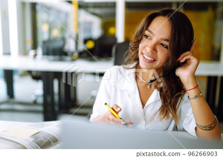 Distance learning. Young business woman, student, teacher. E-learning education concept. Distance learning. Young business woman, student, teacher. E-learning education concept. 96266903