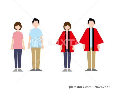 Female staff and male staff wearing happi coats 96267332