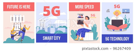 Banners or posters bundle on 5G internet technology, flat vector illustration. 96267409