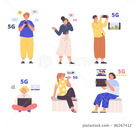 People using 5G internet network technology flat vector illustrations isolated. 96267412