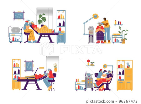 Set of scenes about cosmetology flat style, vector illustration Set of scenes about cosmetology flat style, vector illustration 96267472