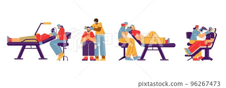 Cosmetology clinic clients getting face cleansing and massage, flat vector illustration isolated on white background. Cosmetology clinic clients getting face cleansing and massage, flat vector illustration isolated on white background. 96267473