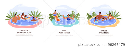 Family vacation and relaxation in the pool, flat vector illustration isolated. 96267479