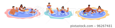 Family with children swimming in water pool flat vector illustration isolated. 96267481