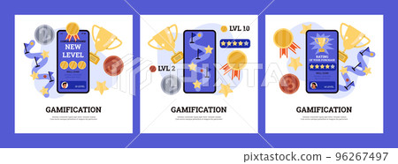 Gamification concept of banners or social media posters, flat vector illustration. Gamification concept of banners or social media posters, flat vector illustration. 96267497