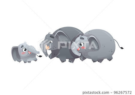 Elephant Family with Parent and Sweet Baby Walking Together Vector Illustration 96267572
