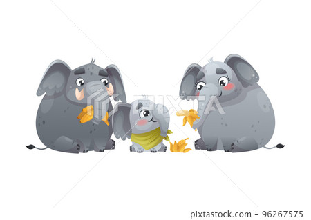 Elephant Family with Parent and Sweet Baby Eating Banana Together Vector Illustration Elephant Family with Parent and Sweet Baby Eating Banana Together Vector Illustration 96267575