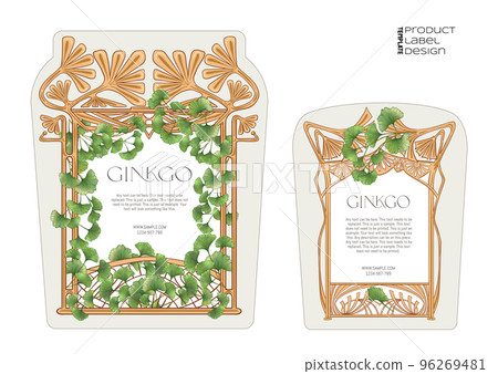 Ginkgo biloba leaves. Border, frame, template for product label, Ginkgo biloba leaves. Border, frame, template for product label, 96269481