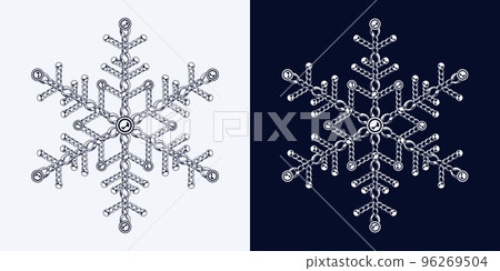 Fancy monochrome snowflake made of jewelry chains with ball beads. Elegant jewel illustration 96269504