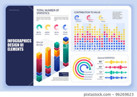 Bundle infographic elements data visualization vector design template. Can be used for steps, business processes, workflow, diagram, flowchart, timeline, KPI dashboard, info graphics. 96269623