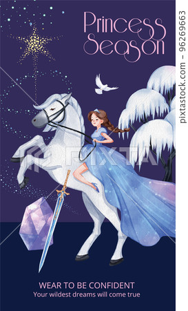 Instagram story template with prince winter fantasy concept,watercolor style 96269663