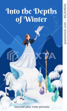 Instagram story template with prince winter fantasy concept,watercolor style 96269666
