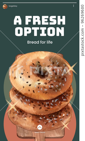 Instagram story template with bagel day concept,watercolor style 96269680