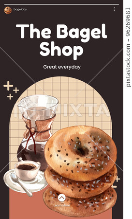 Instagram story template with bagel day concept,watercolor style 96269681
