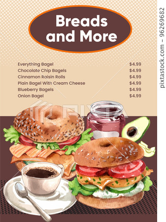 Menu template with bagel day concept,watercolor style 96269682