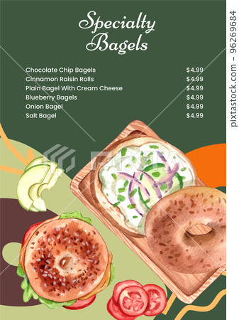 Menu template with bagel day concept,watercolor style Menu template with bagel day concept,watercolor style 96269684