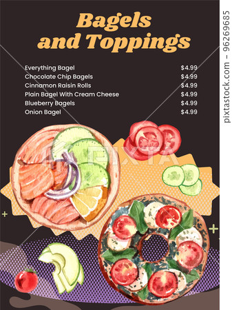 Menu template with bagel day concept,watercolor style Menu template with bagel day concept,watercolor style 96269685