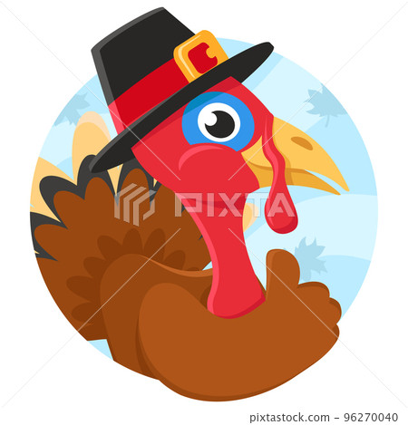 Turkey bird in a hat shows like. Thanksgiving character 96270040