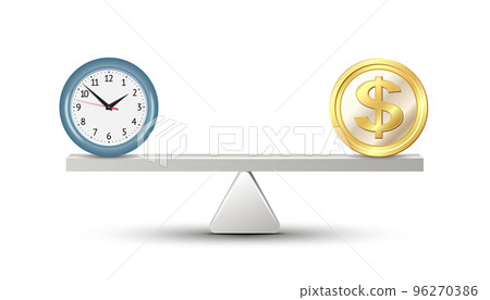 Time is money on scales. Vector illustration Time is money on scales. Vector illustration 96270386