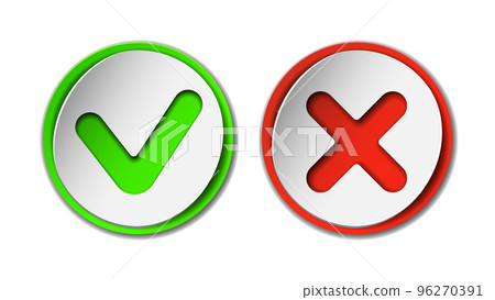 3d Check Marks pros and cons. Green mark and red cross in checkbox. 96270391