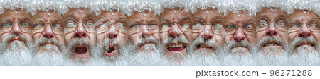 Composite image of closeup emotional face of Santa Clause. Christmas, holiday, expression, senior, emotion, celebration, winter concept. Funny grimaces Composite image of closeup emotional face of Santa Clause. Christmas, holiday, expression, senior, emotion, celebration, winter concept. Funny grimaces 96271288