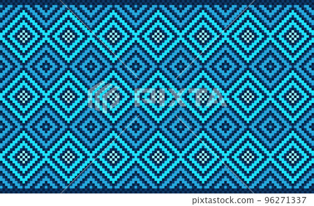 Embroidery ethnic pattern, Vector Geometric pixcel background, Cross stitch seamless ethnic style, Blue pattern Morocco illustration, Design for textile, fabric, clothing, kaftan, pillows 96271337