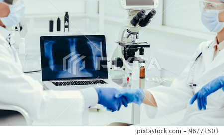 x-ray of the lungs on a laptop screen in the lab x-ray of the lungs on a laptop screen in the lab 96271501