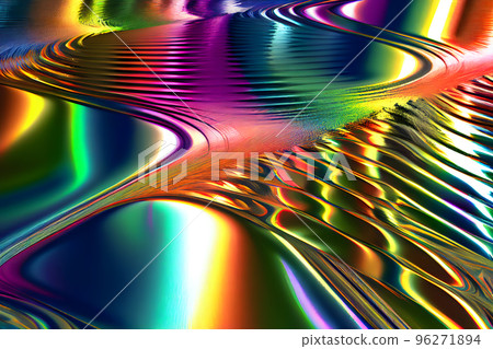 Liquid chrome metal surface with colorful chromatic reflection 96271894