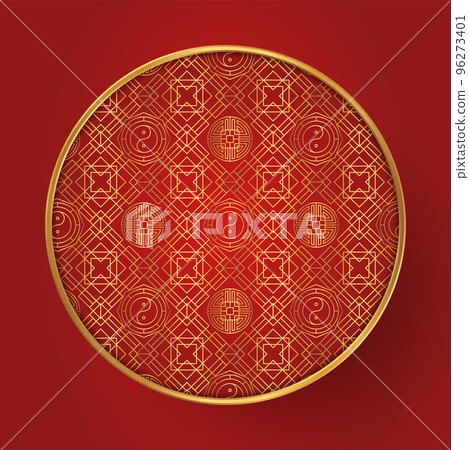 Traditional chinese round pattern frame. Oriental, japanese circle. 96273401