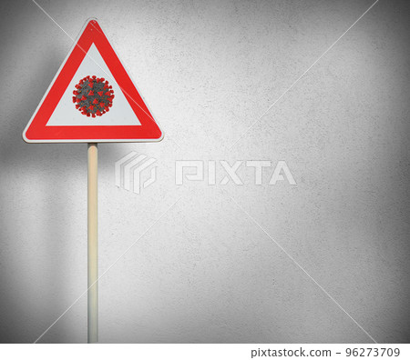 Triangle signal street of warning with codiv 19 coronavirus Triangle signal street of warning with codiv 19 coronavirus 96273709