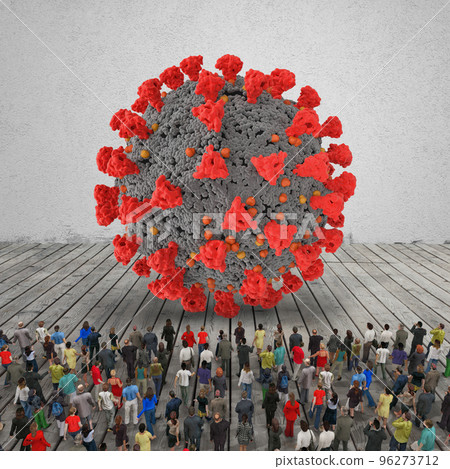People observe a big virus of covid 19 coronavirus 96273712