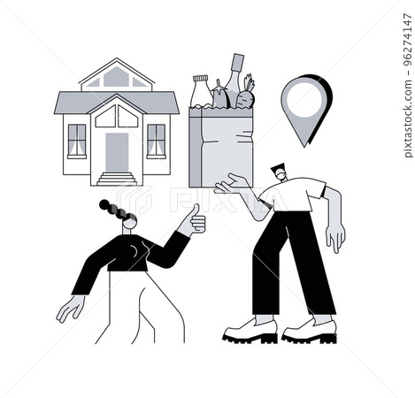 Grocery delivery service abstract concept vector illustration. Local stores delivery, online grocery shopping order, safety food service, stay home, social distance, quarantine abstract metaphor. 96274147