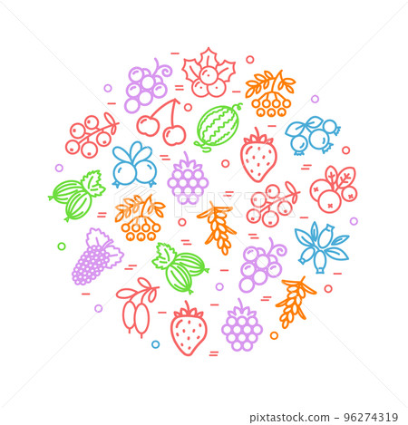 Berries Round Design Template Color Thin Line Icon Concept. Vector 96274319