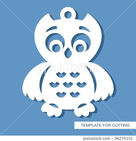 Funny pendant cute owl, little bird, chick. Hanging decoration for Christmas tree, children's room, birthday. Vector template for plotter laser cutting of paper, metal engraving, wood carving, cnc.  96274352