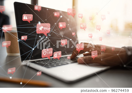 Very social business man gets approval on social media 96274459