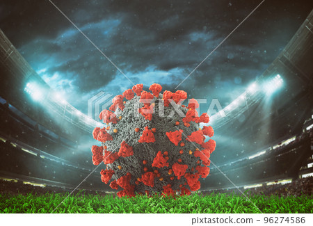 Close up of a virus soccerball inside the stadium Close up of a virus soccerball inside the stadium 96274586