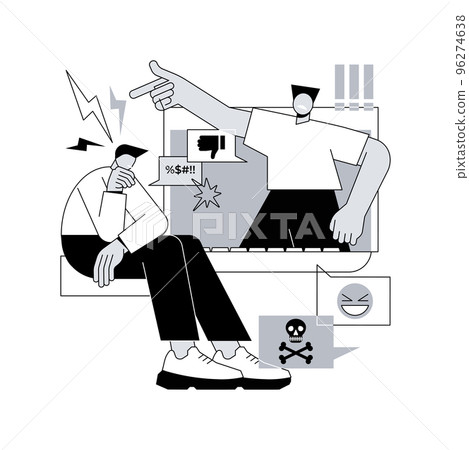 Internet criticism abstract concept vector illustration. Social media behavior, hate speech, comments and share, negative opinion, troll message, fake profile, anonymous abstract metaphor. 96274638