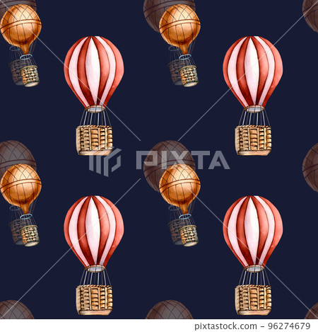 Retro hot air balloon vintage style watercolor seamless pattern isolated. Retro hot air balloon vintage style watercolor seamless pattern isolated. 96274679