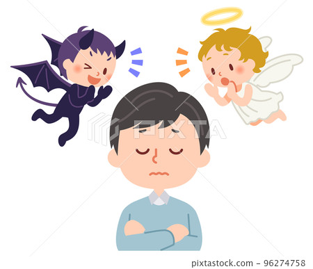 一個男人在天使和惡魔的耳語中沉思 一個男人在天使和惡魔的耳語中沉思 96274758
