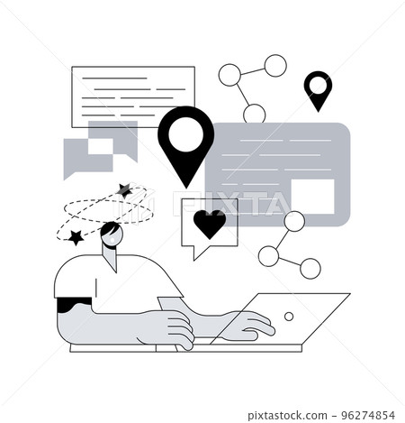 FOMO abstract concept vector illustration. Fear of missing out, social anxiety, having fun, stay connected, social interaction, internet use, psychological health and well-being abstract metaphor. 96274854