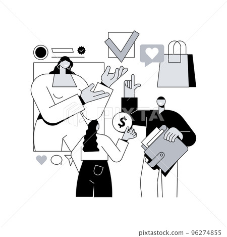 Virtual influencer abstract concept vector illustration. Influencer marketing, digital agency service, virtual character, computer-generated person, social media, brand avatar abstract metaphor. 96274855