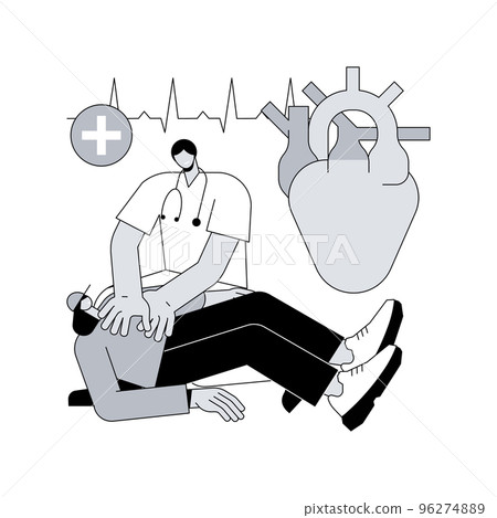 CPR abstract concept vector illustration. Cardiopulmonary resuscitation, CPR, emergency procedure, chest compressions, ambulance, artificial ventilation, first aid training abstract metaphor. CPR abstract concept vector illustration. Cardiopulmonary resuscitation, CPR, emergency procedure, chest compressions, ambulance, artificial ventilation, first aid training abstract metaphor. 96274889