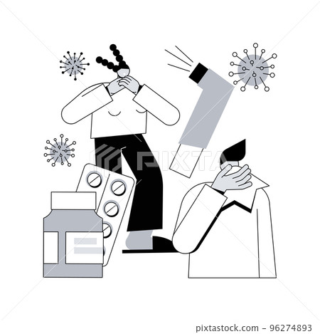 Allergic diseases abstract concept vector illustration. Atopic allergy, severe reaction, antihistamines therapy, allergic disease treatment, skin rash, dermatology clinic abstract metaphor. Allergic diseases abstract concept vector illustration. Atopic allergy, severe reaction, antihistamines therapy, allergic disease treatment, skin rash, dermatology clinic abstract metaphor. 96274893