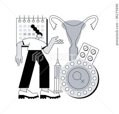 Female contraceptives abstract concept vector illustration. Female contraceptive drug, oral hormonal contraception pill, fertility control, family planning, pregnancy prevention abstract metaphor. Female contraceptives abstract concept vector illustration. Female contraceptive drug, oral hormonal contraception pill, fertility control, family planning, pregnancy prevention abstract metaphor. 96274896