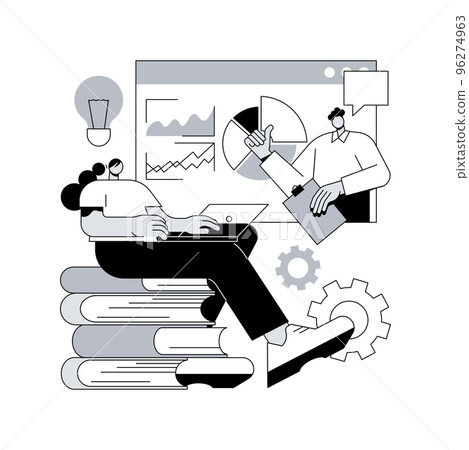 Online workshop abstract concept vector illustration. Digital workshop, online topic course, distance web learning, group video call, webcam laptop screen, educational webinar abstract metaphor. 96274963