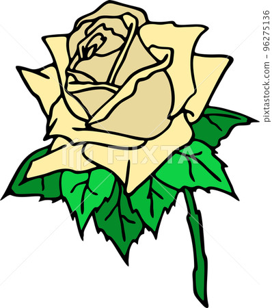 drawing of a rose branch with one large flower, isolated element, decor 96275136