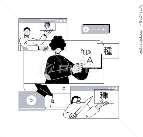 Foreign language workshop abstract concept vector illustration. Foreign language learning group, native speaker course, professional translator, easy english, online education abstract metaphor. 96275176