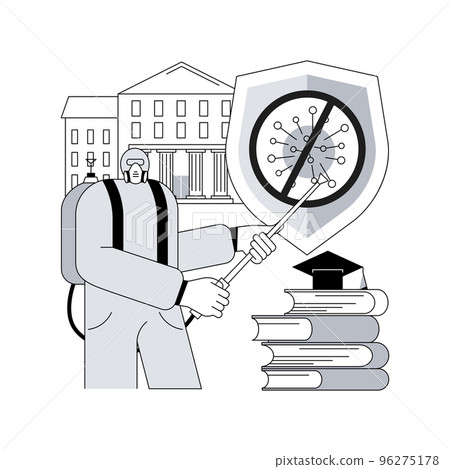 School sanitation abstract concept vector illustration. Covid-19 measure, school regular disinfection, classroom sanitation plan, pupil protection, coronavirus spread prevention abstract metaphor. 96275178