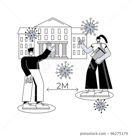 School reopening abstract concept vector illustration. Reopening guidelines, safe environment, disinfection, back to school measures, children wearing mask, covid-19 prevention abstract metaphor. 96275179